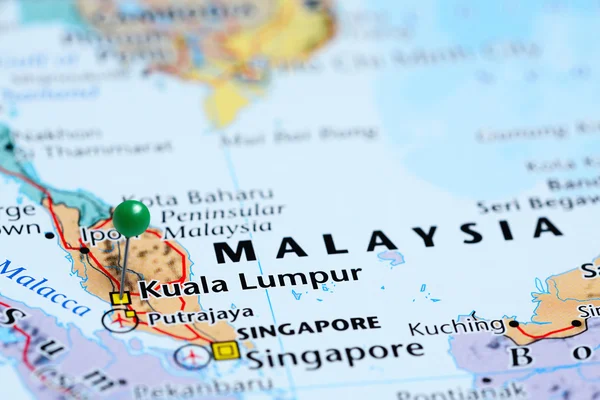 Kuala Lumpur pinned on a map of Malaysia