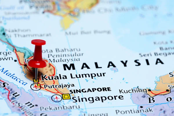 Kuala Lumpur pinned on a map of Malaysia