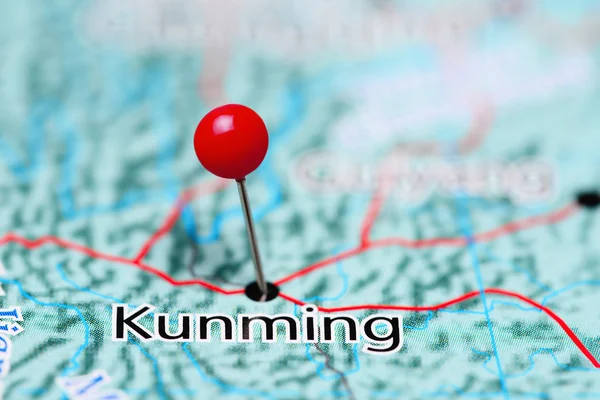 Kunming pinned on a map of China
