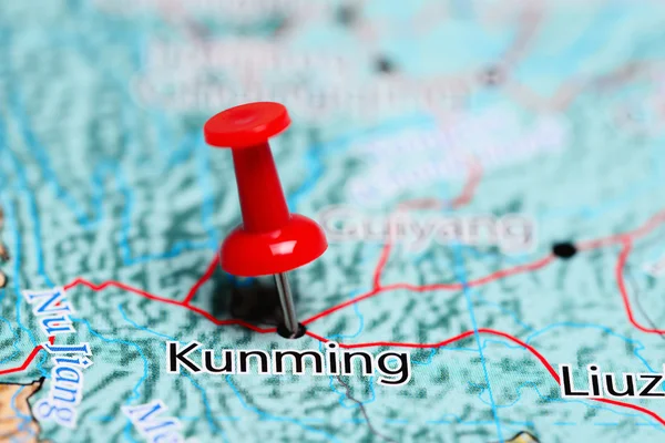 Kunming pinned on a map of China