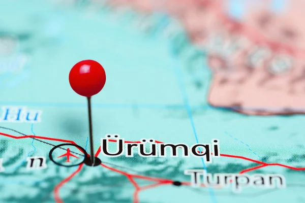 Urumqi pinned on a map of China