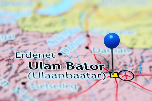 Ulan Bator pinned on a map of Mongolia