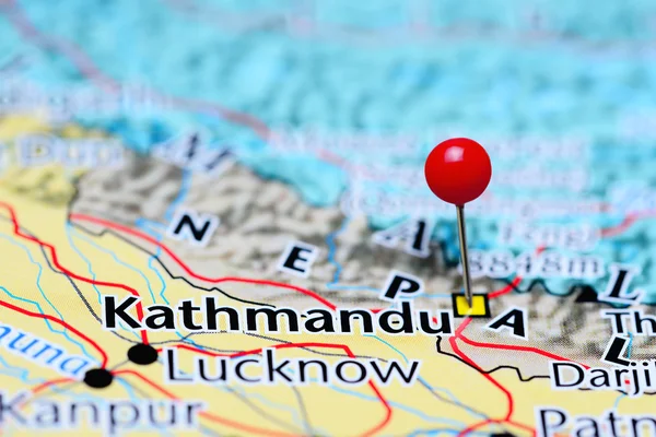 Kathmandu pinned on a map of Nepal