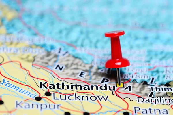 Kathmandu pinned on a map of Nepal