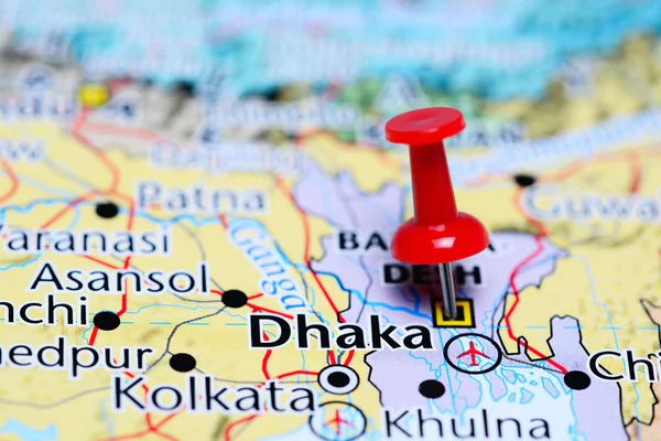 Dhaka pinned on a map of Bangladesh
