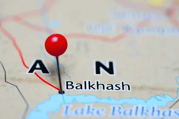 Balkhash pinned on a map of Kazakhstan