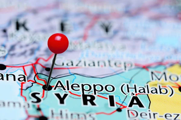 Aleppo pinned on a map of Syria