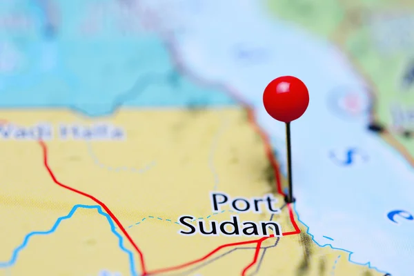 Port Sudan pinned on a map of Sudan