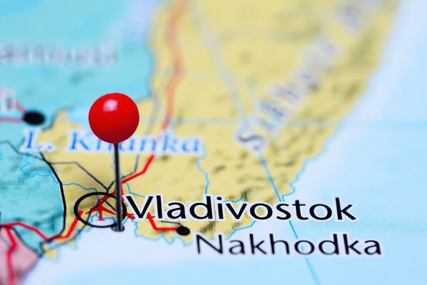 Vladivostok pinned on a map of Russia