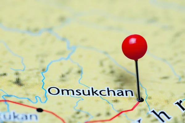 Omsukchan pinned on a map of Russia