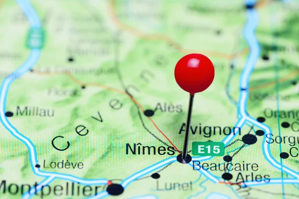 Nimes pinned on a map of France