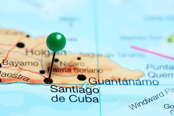 Santiago de Cuba pinned on a map of Cuba