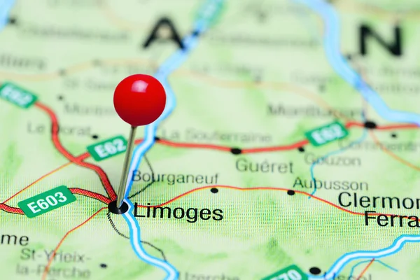 Limoges pinned on a map of France