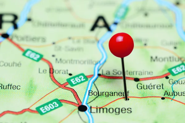 Bourganeuf pinned on a map of France