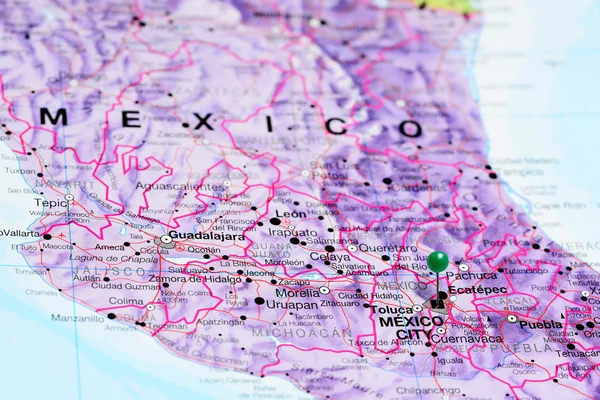 Mexico City pinned on a map of Mexico