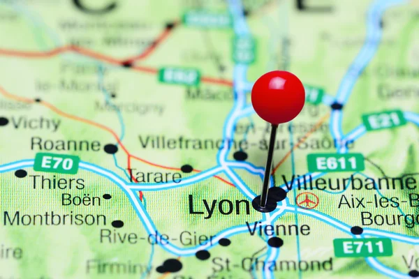 Lyon pinned on a map of France
