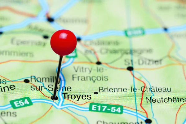 Troyes pinned on a map of France