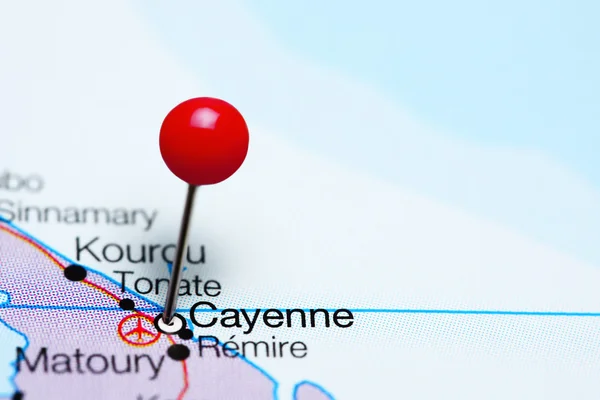 Cayenne pinned on a map of French Guiana