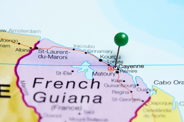 Cayenne pinned on a map of French Guiana