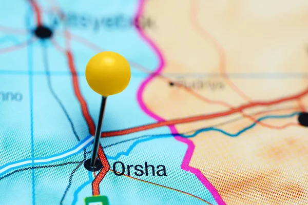 Orsha pinned on a map of Belarus
