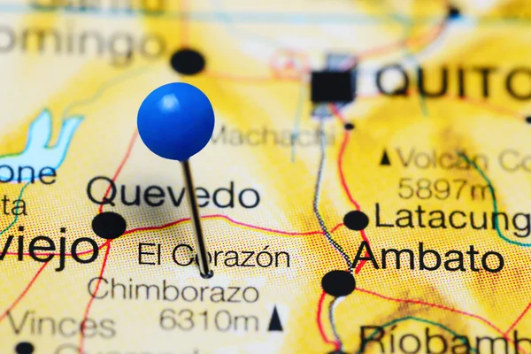 El Corazon pinned on a map of Ecuador