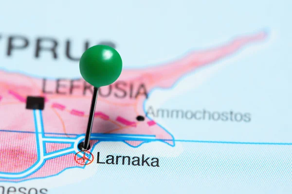 Larnaka pinned on a map of Cyprus