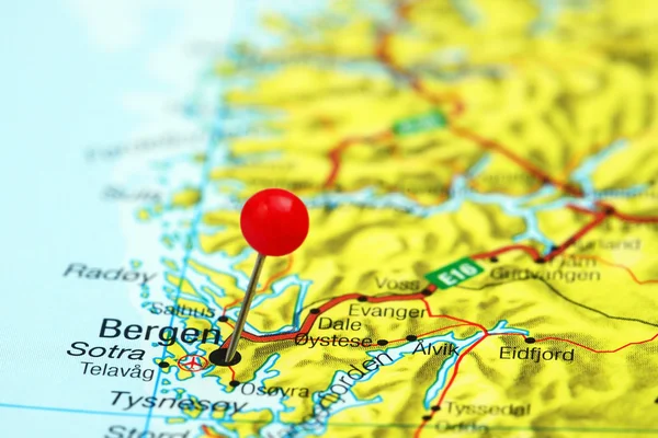 Bergen pinned on a map of europe