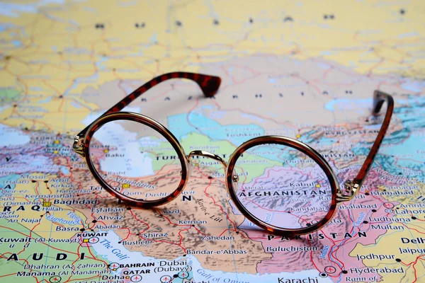 Glasses on a map of Asia - Afghanistan