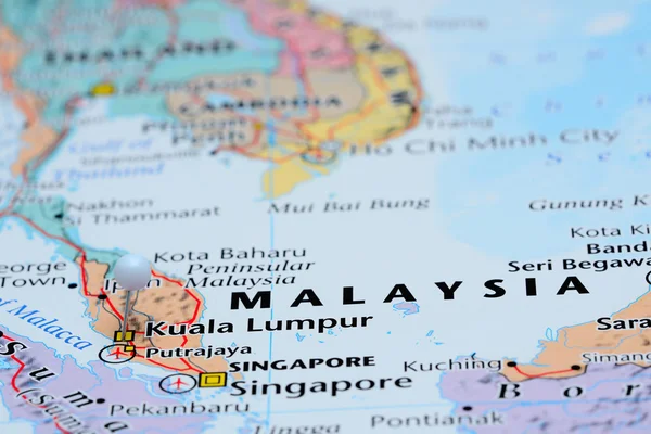 Kuala Lumpur pinned on a map of Asia