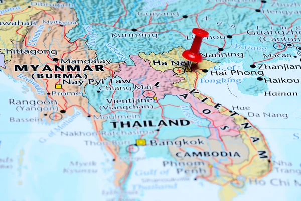 Hanoi pinned on a map of Asia
