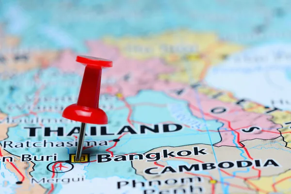 Bangkok pinned on a map of Asia