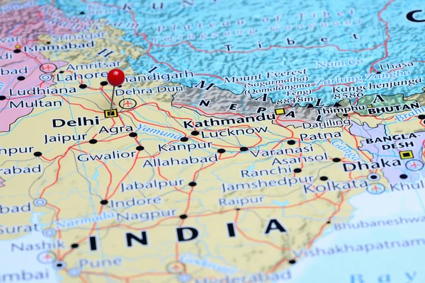 Delhi pinned on a map of Asia