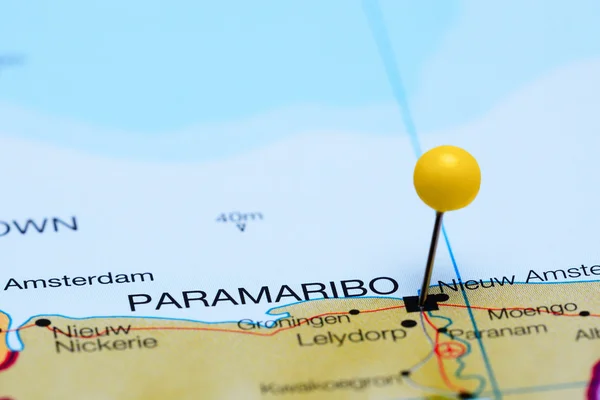 Paramaribo pinned on a map of America