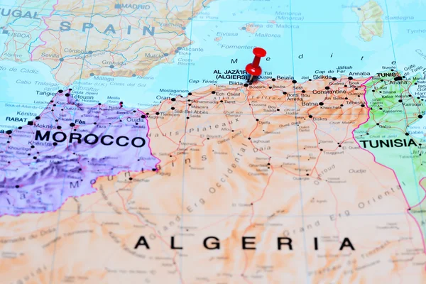 Algiers pinned on a map of Africa