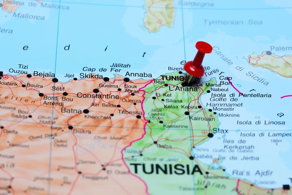Tunis pinned on a map of Africa