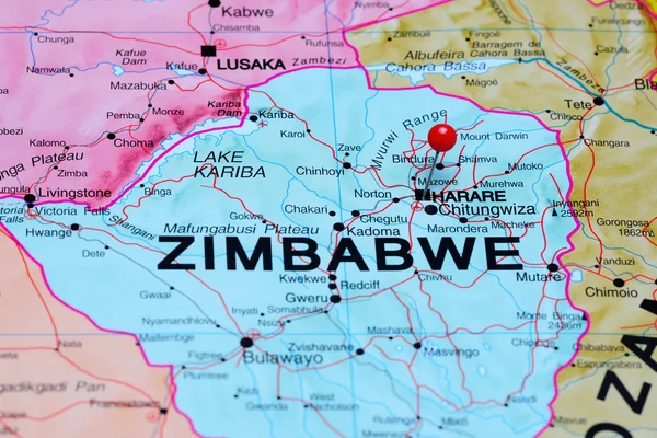Harare pinned on a map of Africa