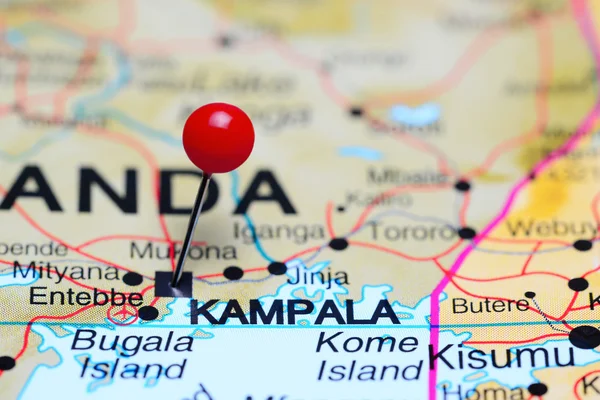 Kampala pinned on a map of Africa
