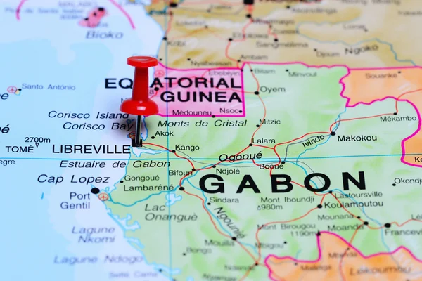 Libreville pinned on a map of Africa