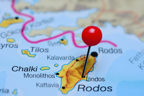 Lindos pinned on a map of Greece