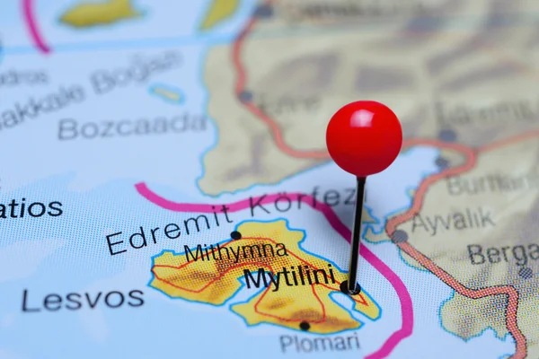 Mytilini pinned on a map of Greece