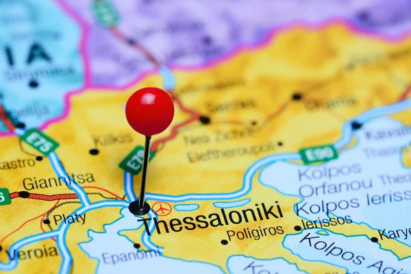 Thessaloniki pinned on a map of Greece