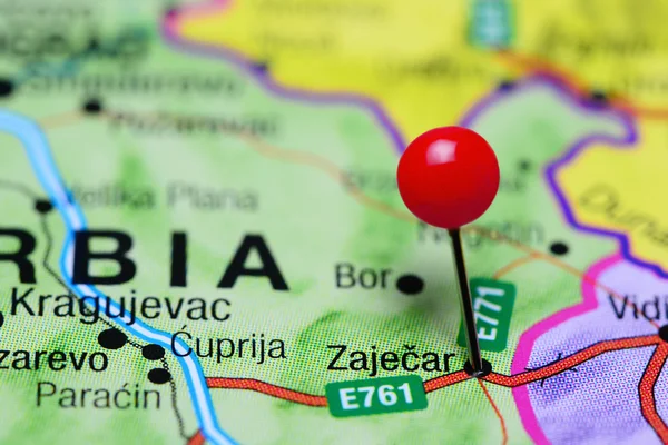 Zajecar pinned on a map of Serbia