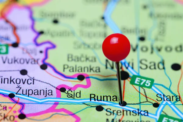 Ruma pinned on a map of Serbia