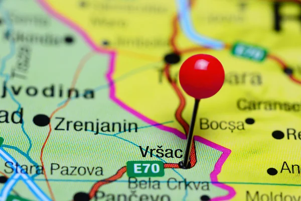 Vrsac pinned on a map of Serbia