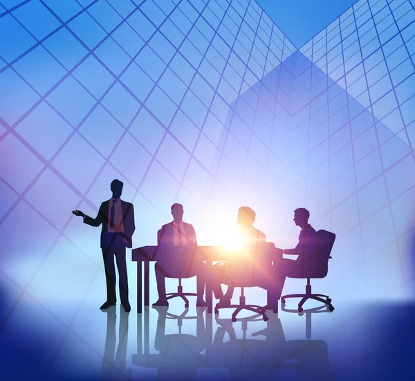 Abstract business meeting with sunset city background