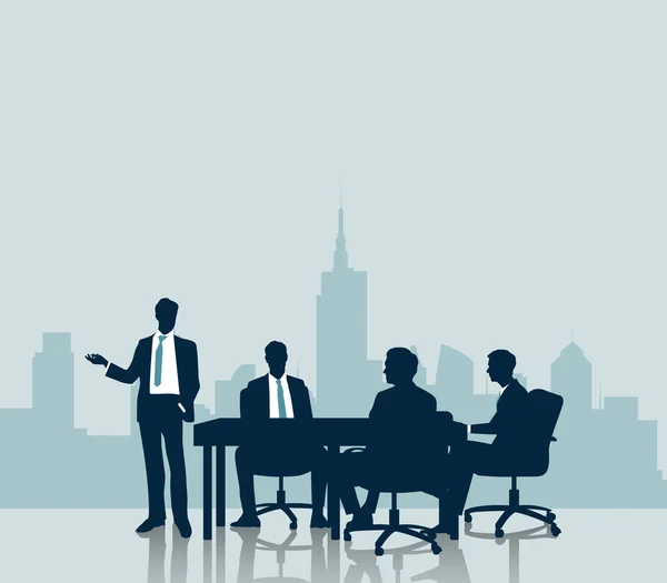 Silhouette Business meeting with city background