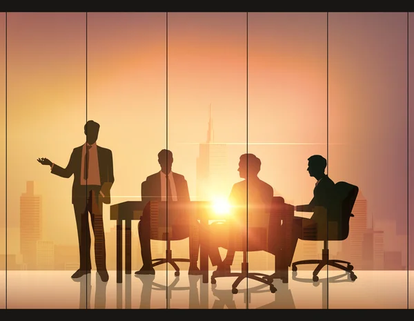 Business meeting with sunset background