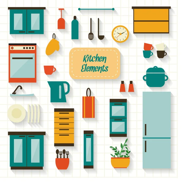 Kitchen utensils and furniture icons set