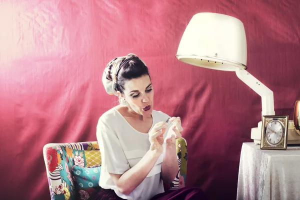 Vintage housewife you cut her nails in beauty salon