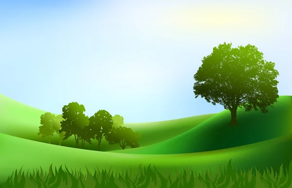 Landscape trees hills background illustration